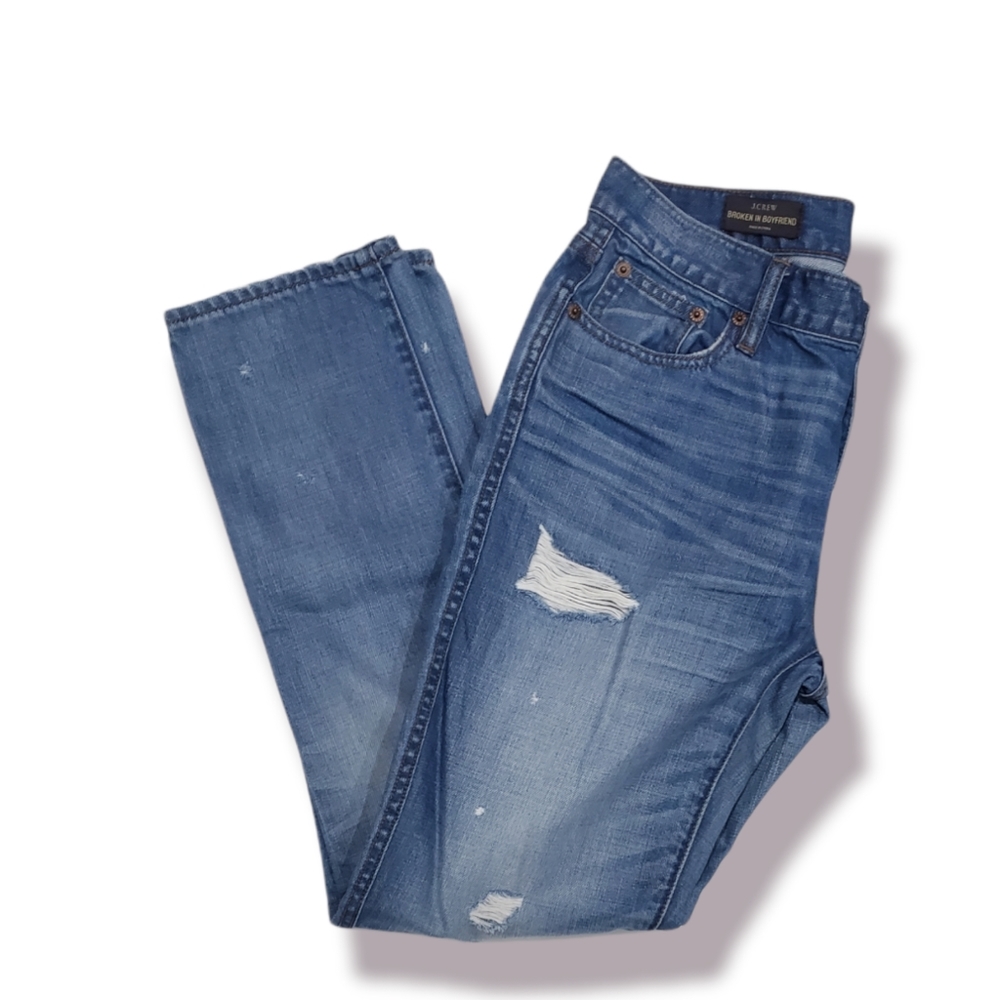 J Crew Broken In Boyfriend Women Size 27 Light Blue Distressed Jeans
